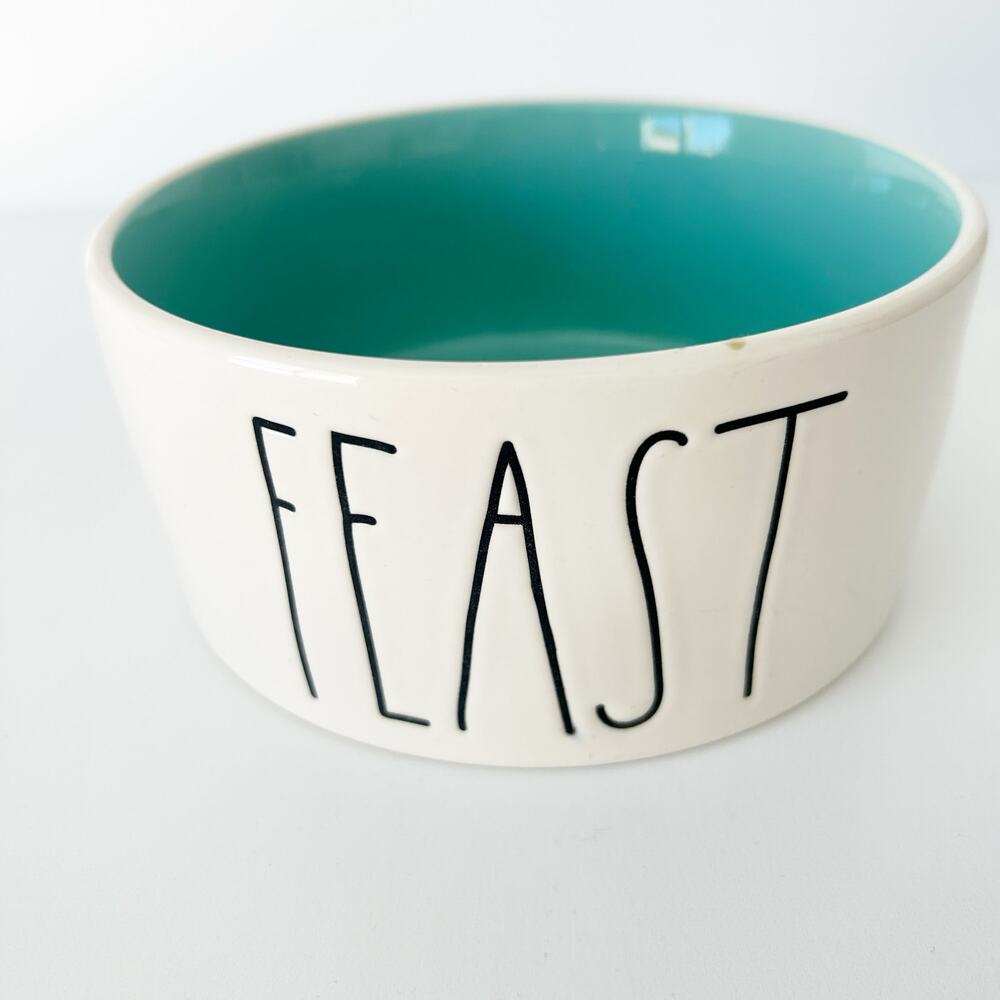Rae Dunn Artisan Collection White & Green Feast Dog Bowl